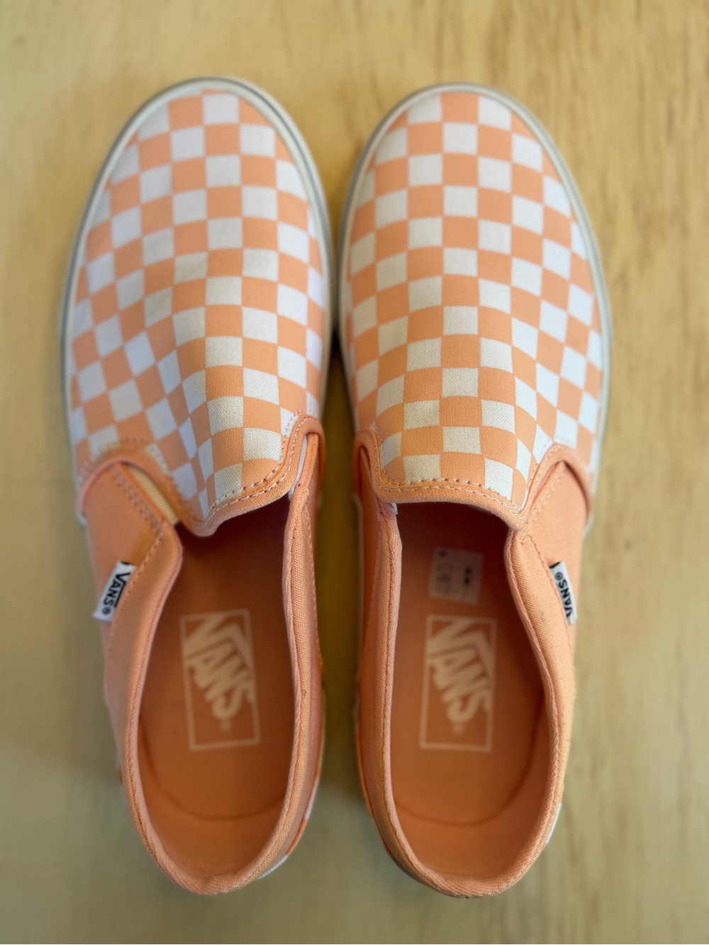 NWOT VANS Peach & White Checker Slip-On Sneakers - Picture 8 of 8